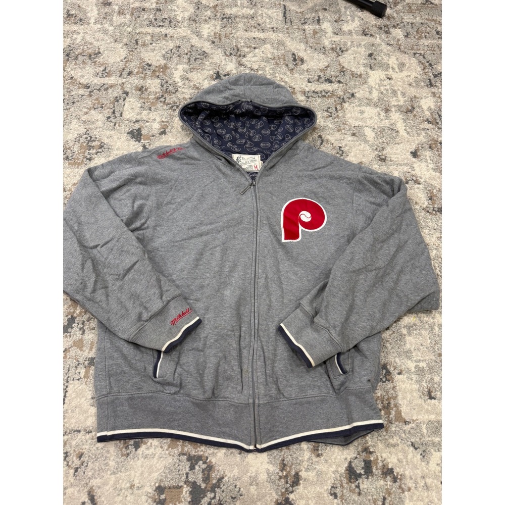 Mitchell & Ness Philadelphia Phillies Full Zip Hoodie Gray Mens Medium MLB